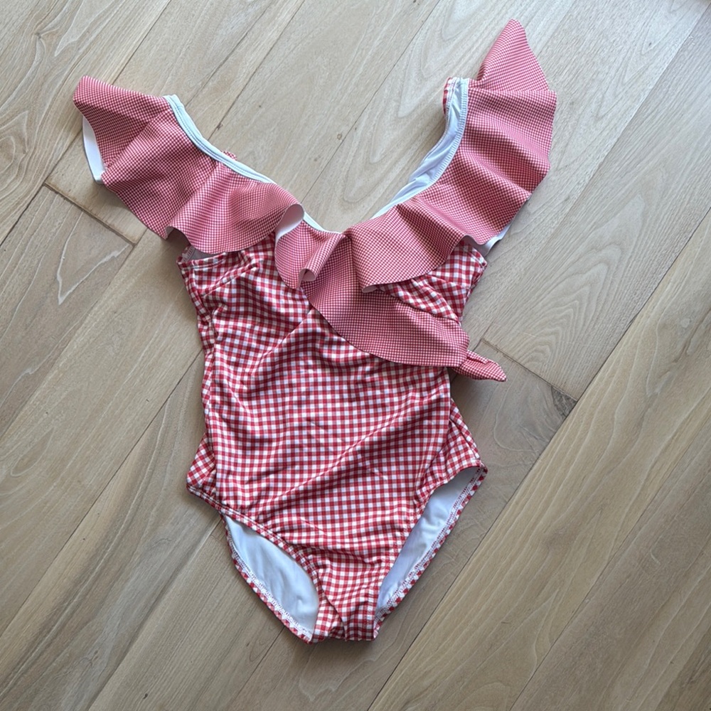 Minnow Red Gingham Ruffle Swimsuit
